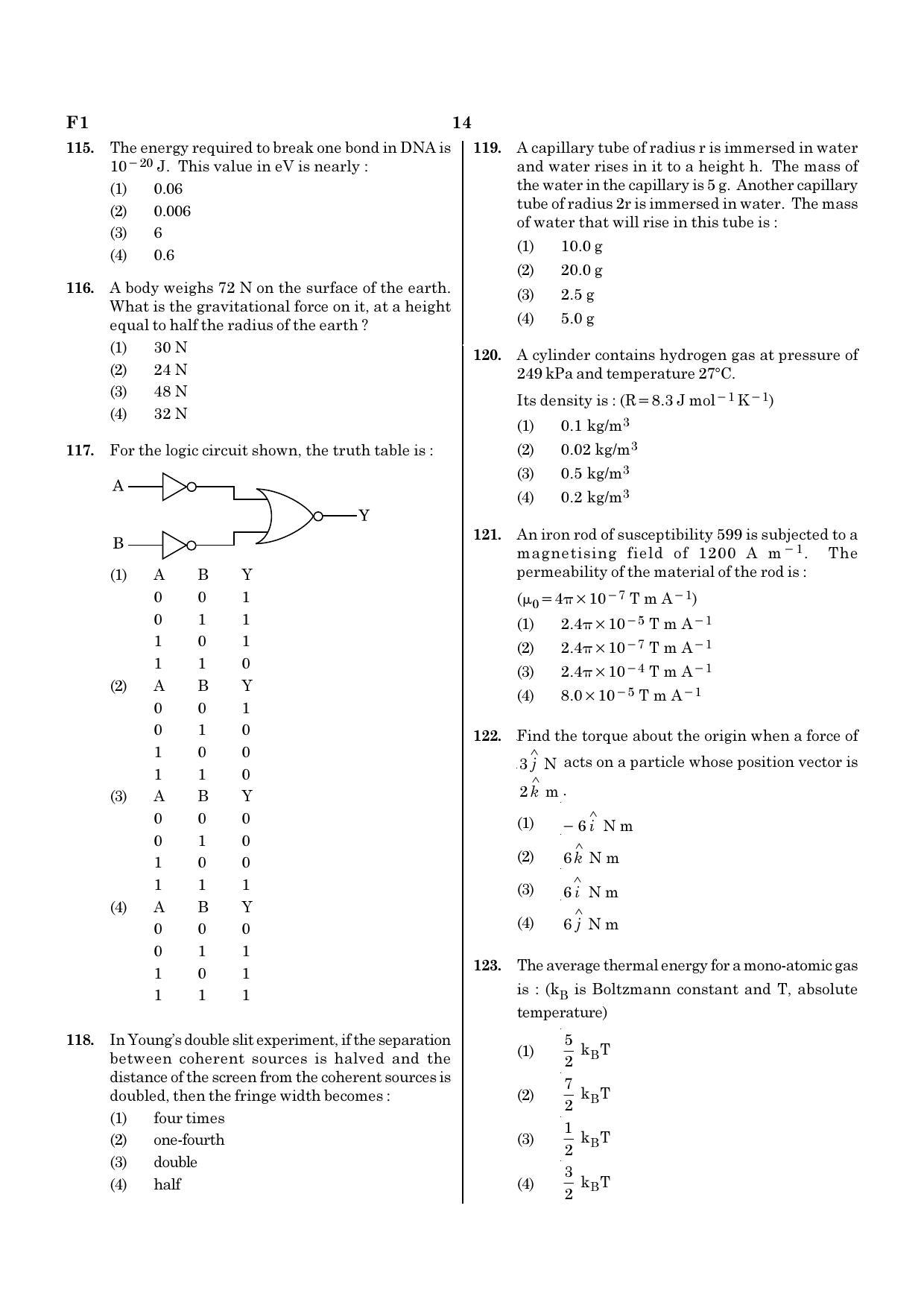 NEET F1 2020 Question Paper - Page 14