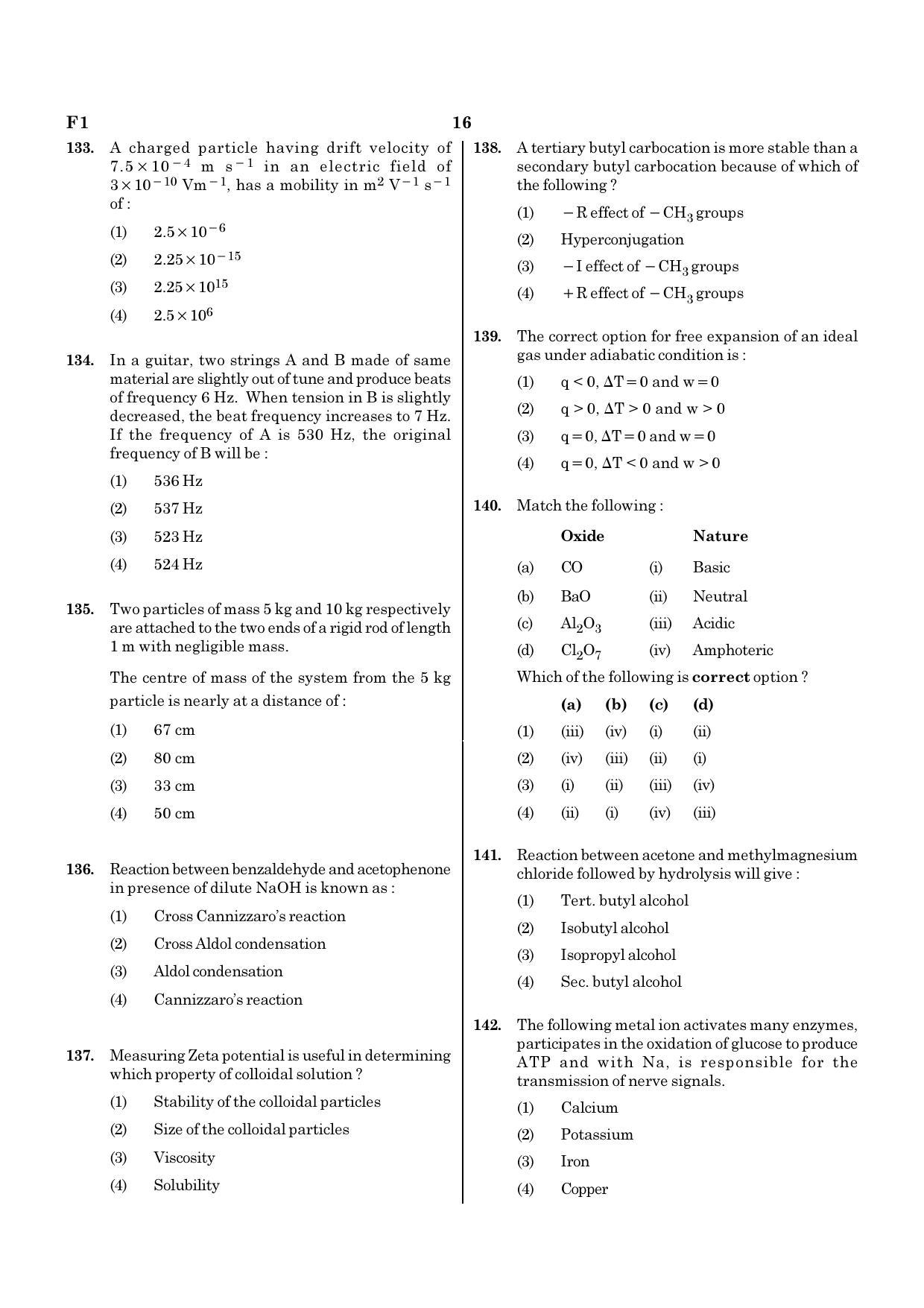 NEET F1 2020 Question Paper - Page 16