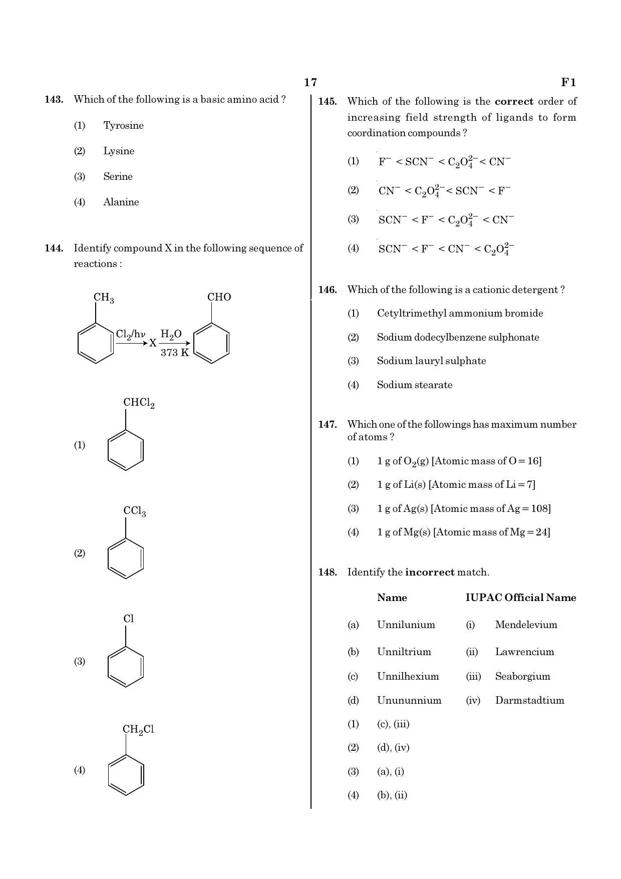 NEET F1 2020 Question Paper - Page 17