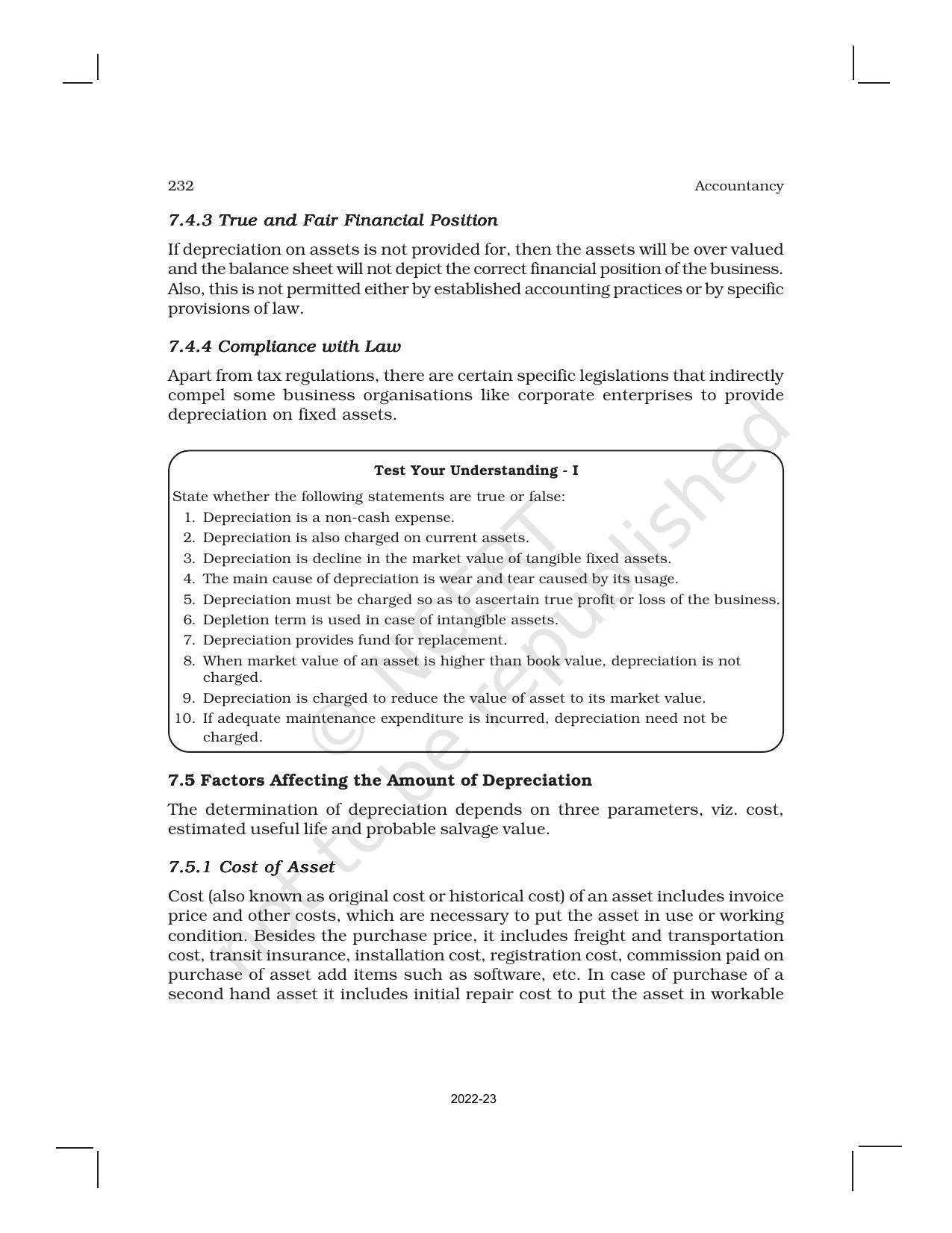 NCERT Book for Class 11 Accountancy (Part-I) Chapter 7 Depreciation, Provisions, and Reserves - Page 7