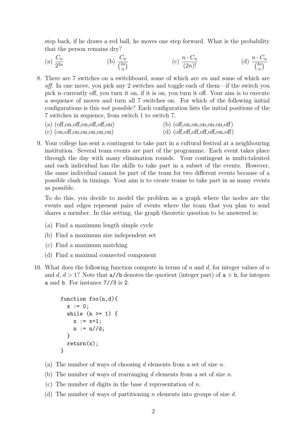 CMI Entrance Exam 2018 Question Paper MSc/PhD Computer Science - Page 2