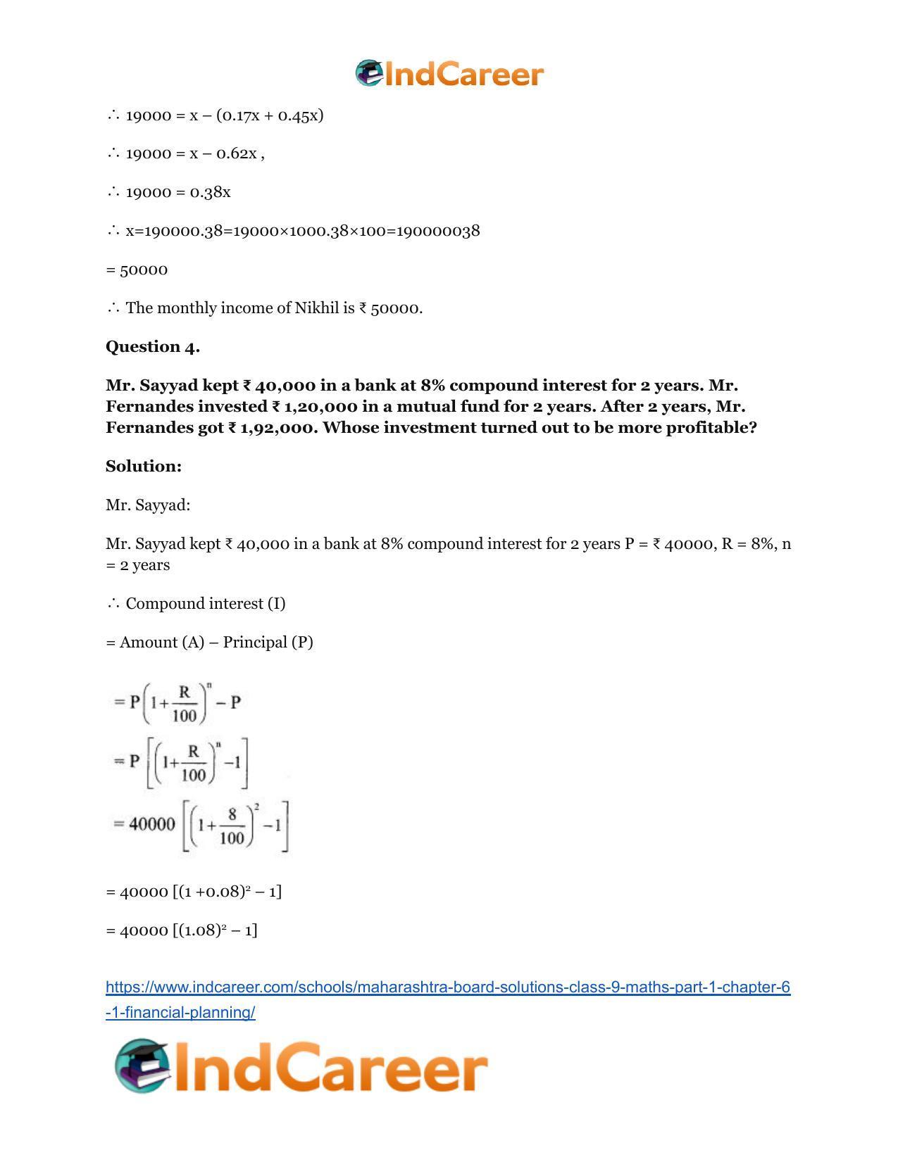 Maharashtra Board Solutions Class 9-Maths (Part 1): Chapter 6.1- Financial Planning - Page 5