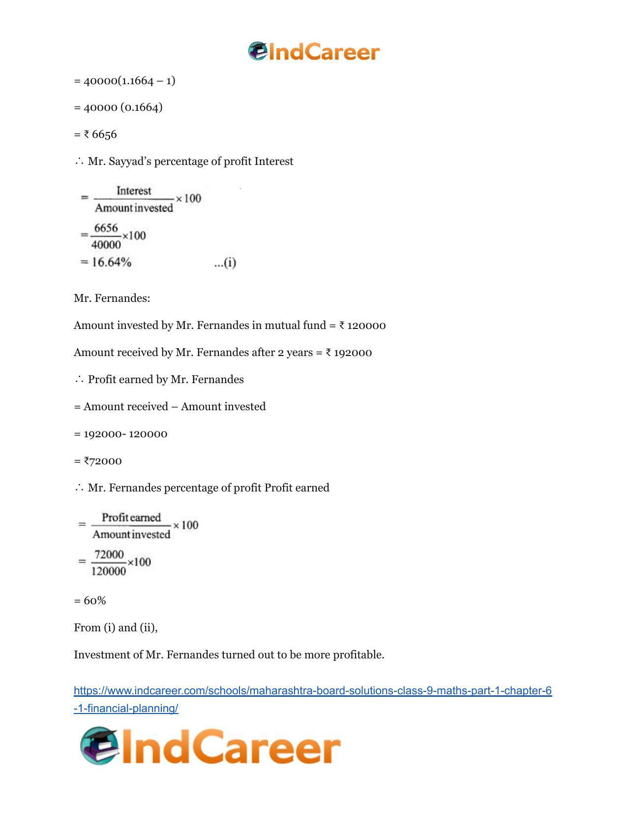 Maharashtra Board Solutions Class 9-Maths (Part 1): Chapter 6.1- Financial Planning - Page 6