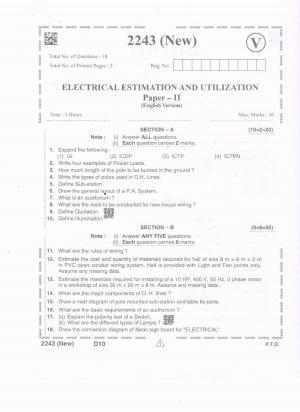 AP Intermediate 2nd Year Vocational Question Paper September-2021- Electrical_Estimation&Utilization-II