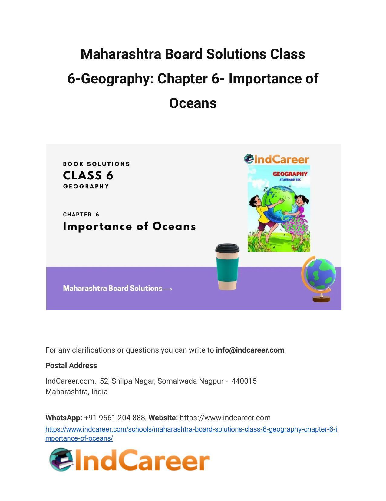 Maharashtra Board Solutions Class 6-Geography: Chapter 6- Importance of Oceans - Page 1