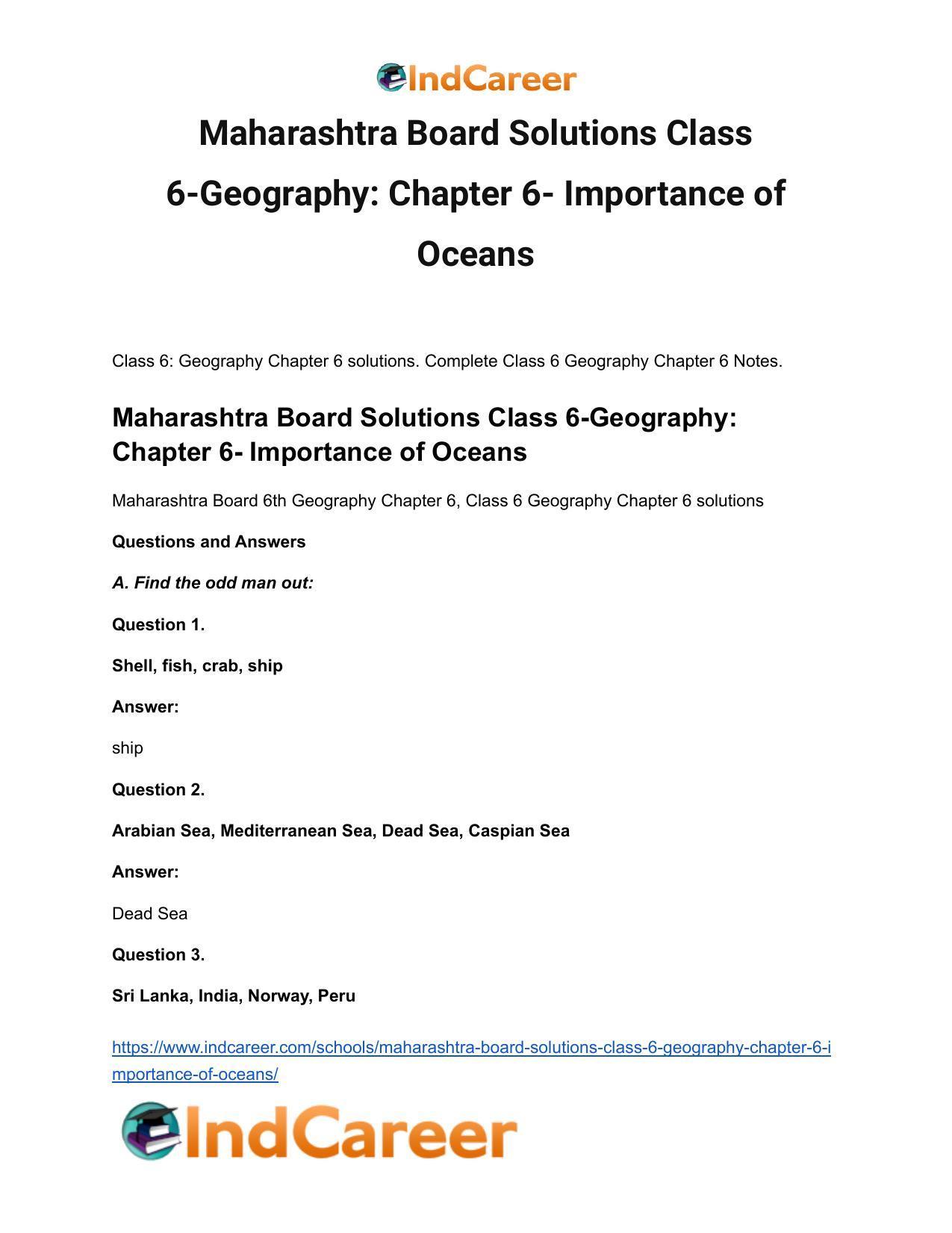 Maharashtra Board Solutions Class 6-Geography: Chapter 6- Importance of Oceans - Page 2