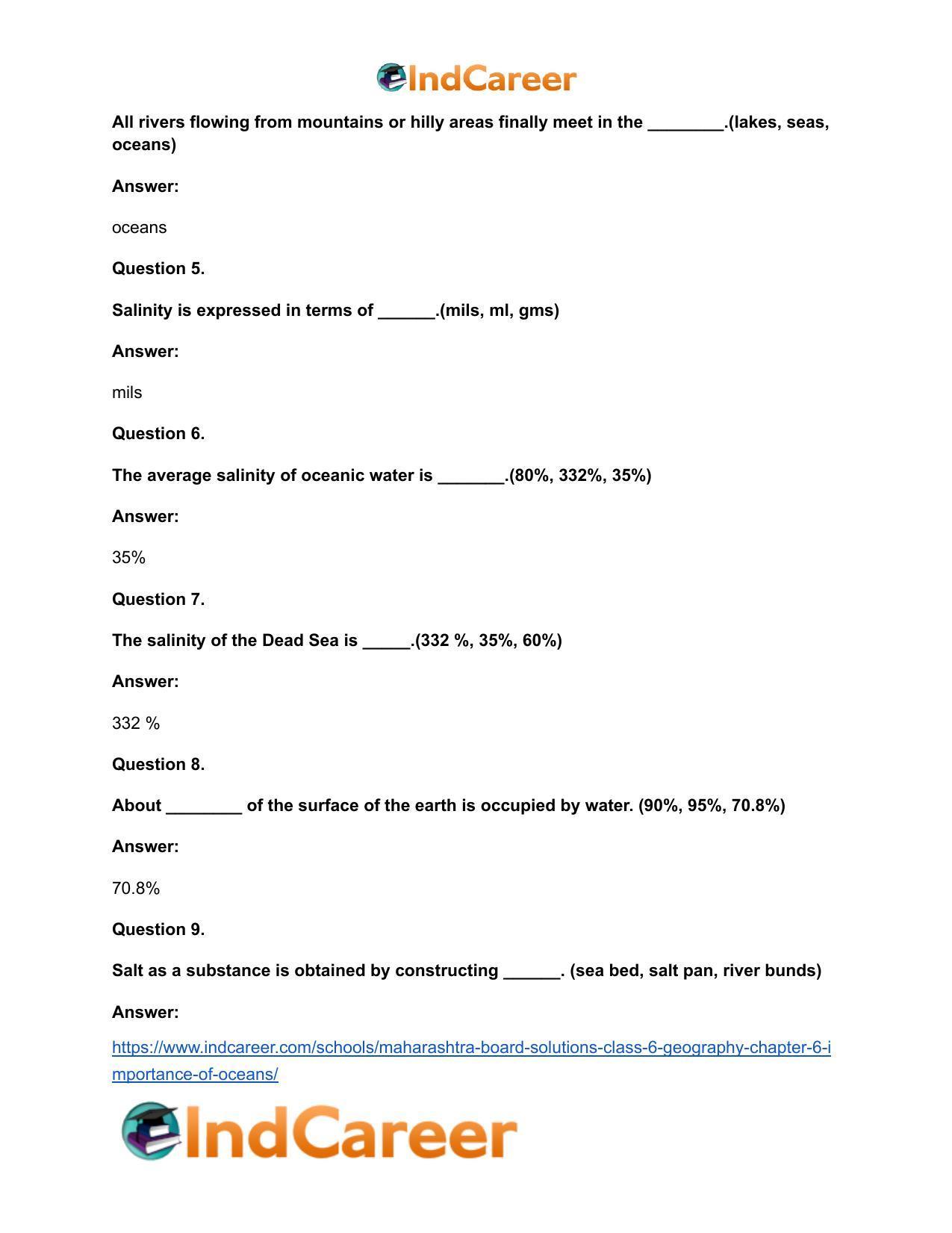 Maharashtra Board Solutions Class 6-Geography: Chapter 6- Importance of Oceans - Page 10