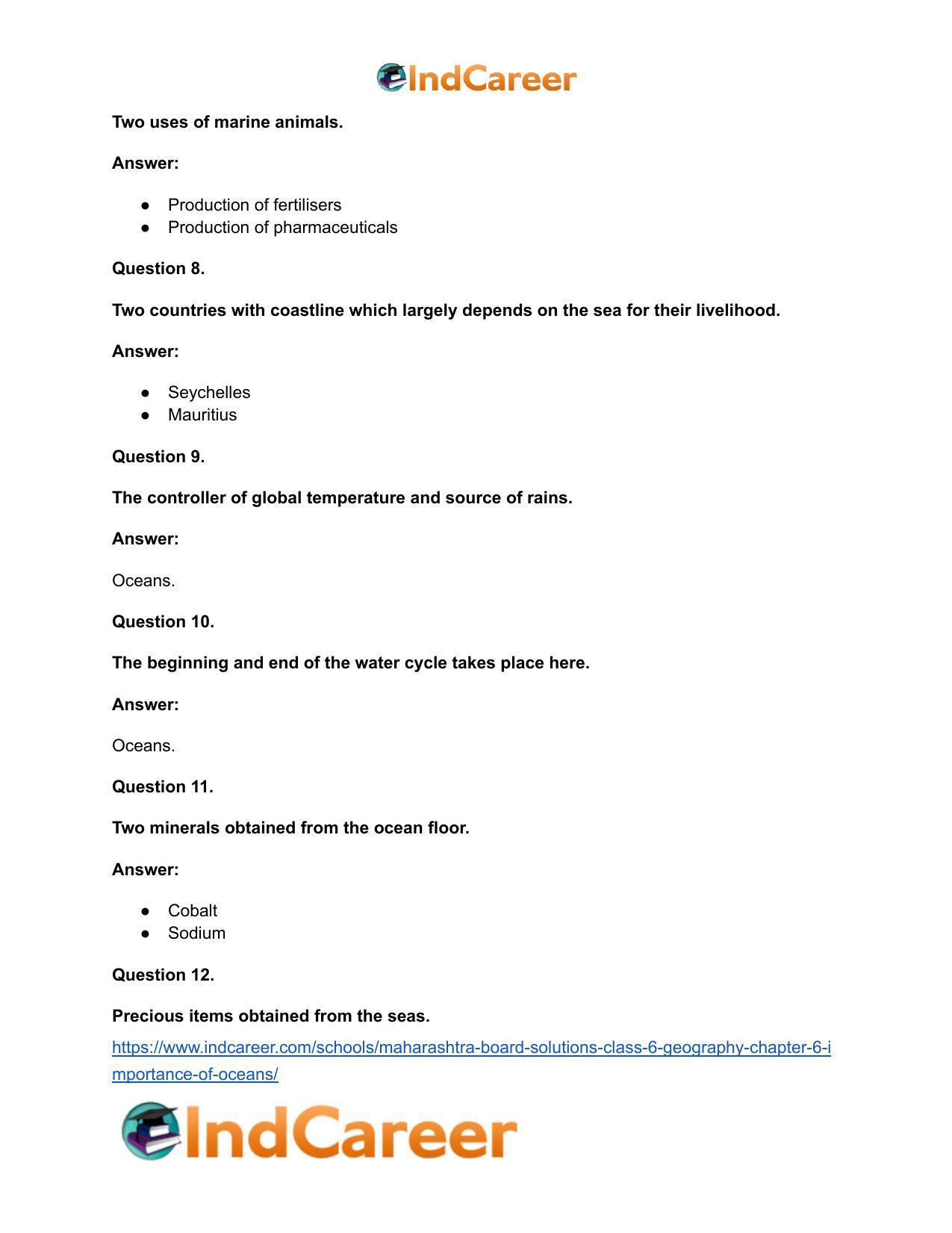 Maharashtra Board Solutions Class 6-Geography: Chapter 6- Importance of Oceans - Page 14