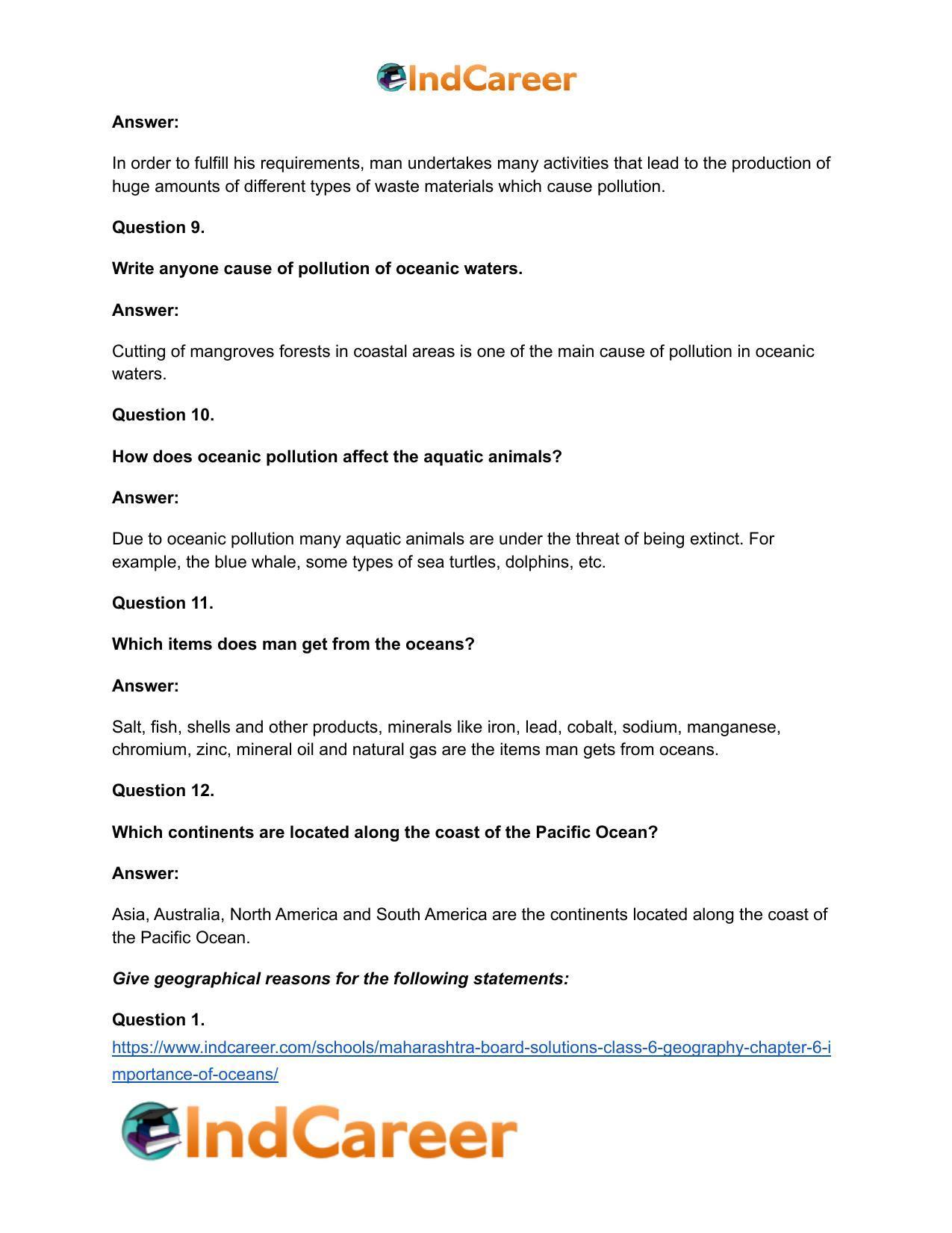 Maharashtra Board Solutions Class 6-Geography: Chapter 6- Importance of Oceans - Page 17