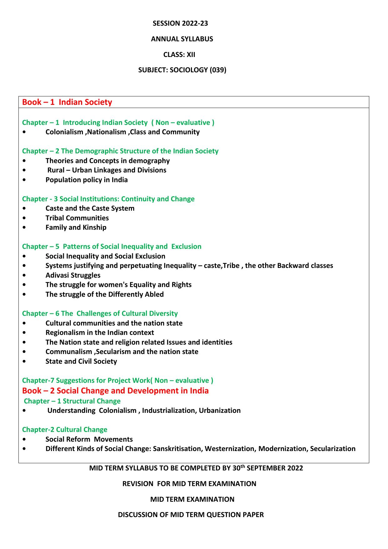 Edudel Class 12 Sociology Syllabus - Page 1