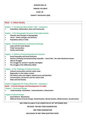 Edudel Class 12 Sociology Syllabus