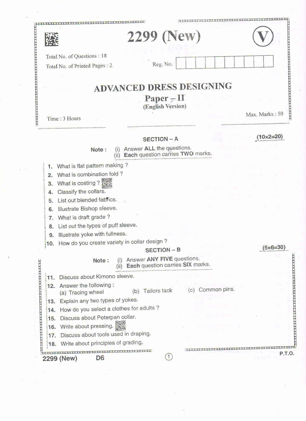 AP Intermediate 2nd Year Vocational Question Paper September-2021- Advanced_Dress_Designing-II - Page 1