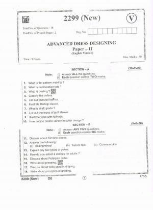 AP Intermediate 2nd Year Vocational Question Paper September-2021- Advanced_Dress_Designing-II