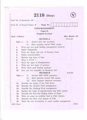 AP Inter 2nd Year Pond Management-II (new) March-2020-Vocational Question Paper