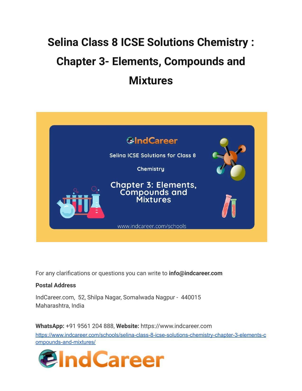 Selina Class 8 ICSE Solutions Chemistry : Chapter 3- Elements, Compounds and Mixtures - Page 1