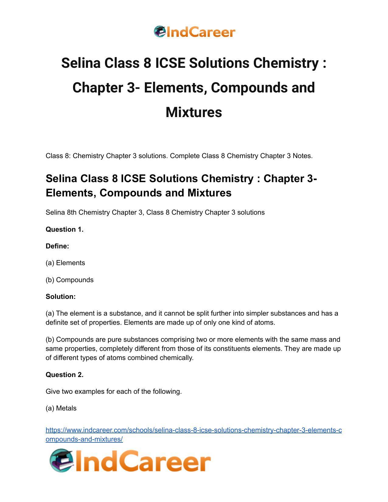 Selina Class 8 ICSE Solutions Chemistry : Chapter 3- Elements, Compounds and Mixtures - Page 2