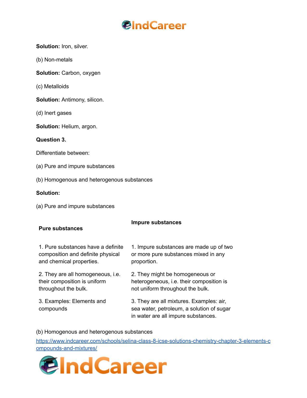 Selina Class 8 ICSE Solutions Chemistry : Chapter 3- Elements, Compounds and Mixtures - Page 3