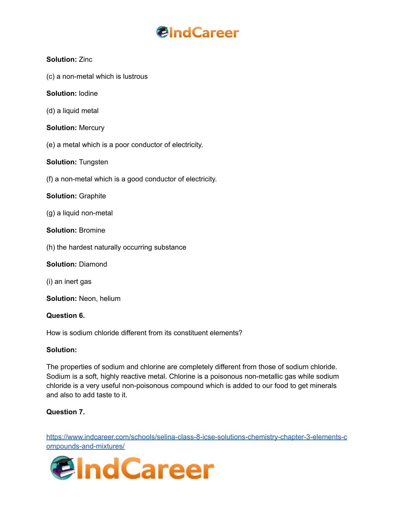 Selina Class 8 ICSE Solutions Chemistry : Chapter 3- Elements, Compounds and Mixtures - Page 5