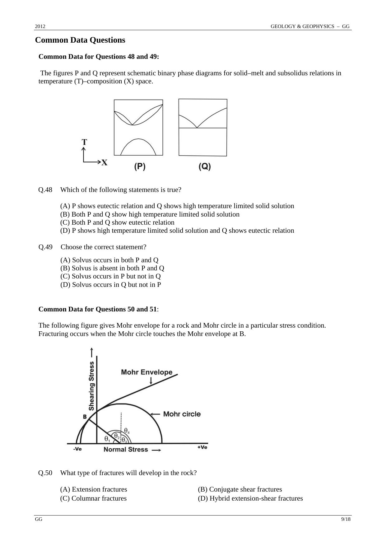GATE 2012 Geology and Geophysics (GG) Question Paper with Answer Key - Page 9