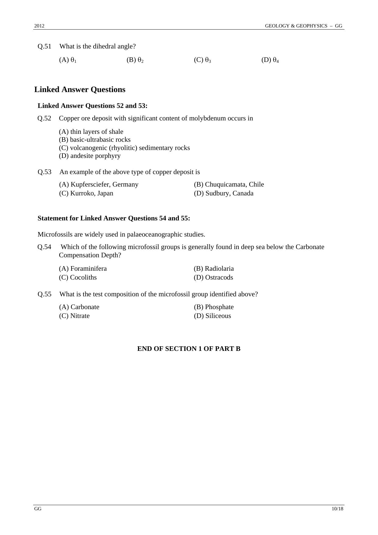 GATE 2012 Geology and Geophysics (GG) Question Paper with Answer Key - Page 10