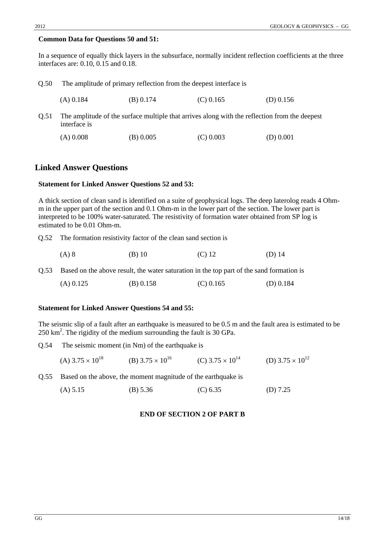 GATE 2012 Geology and Geophysics (GG) Question Paper with Answer Key - Page 14