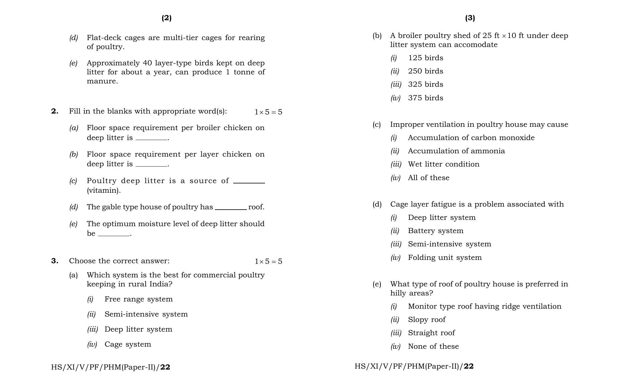 Meghalaya Board (MBOSE) Class 11 Poultry Housing and Management (theory) 2022 Question Paper - Page 2