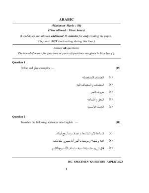 ISC Class 12 Arabic Sample Paper 2023