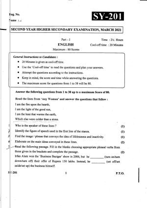 Kerala Plus Two 2021 English Annual Question Paper