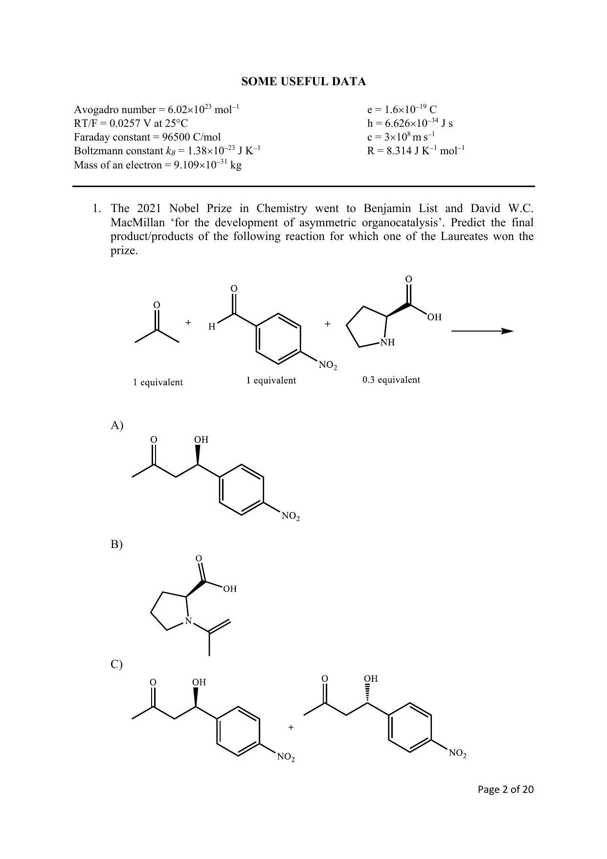 TIFR GS 2022 Chemistry Question Paper - Page 2
