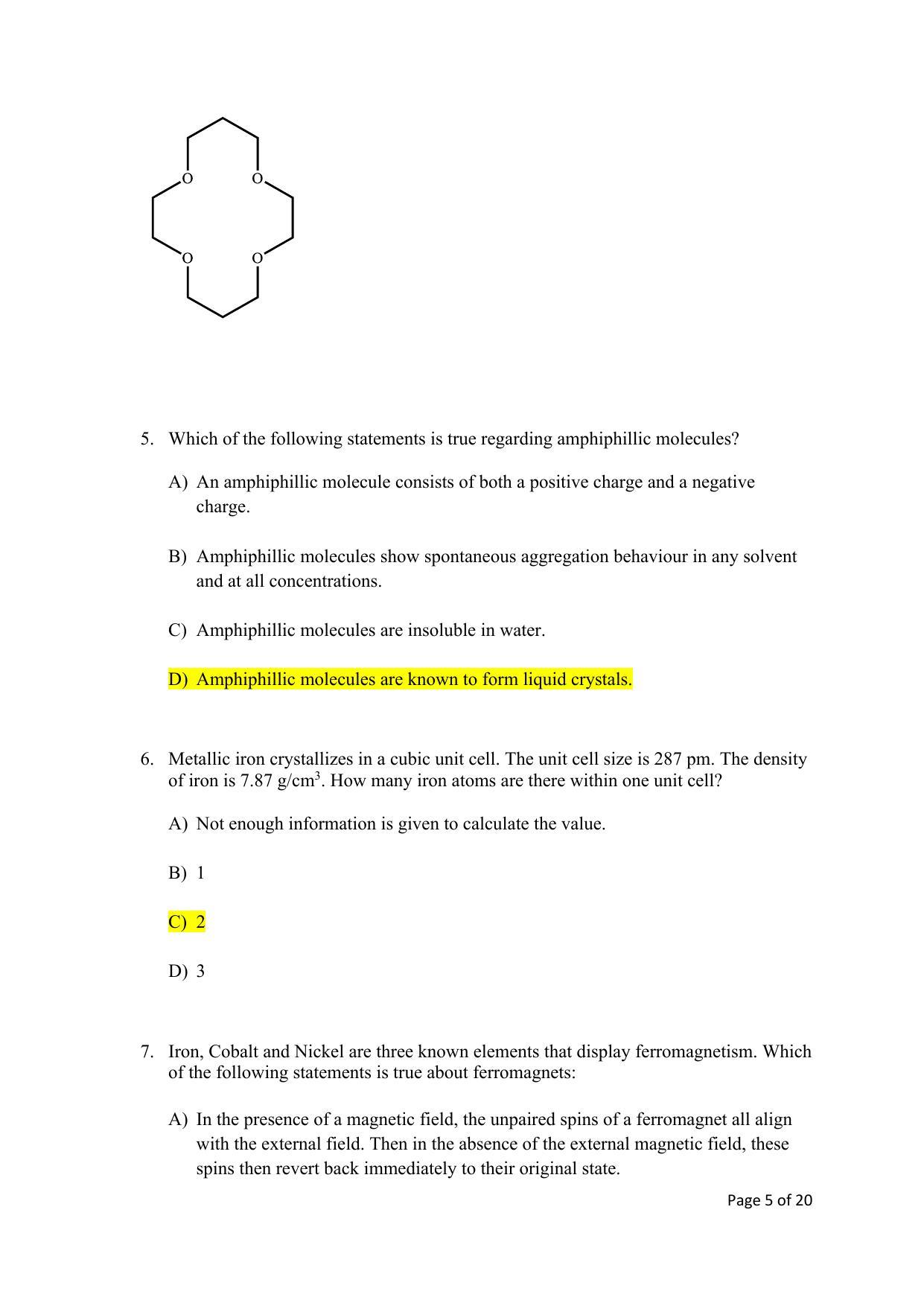 TIFR GS 2022 Chemistry Question Paper - Page 5