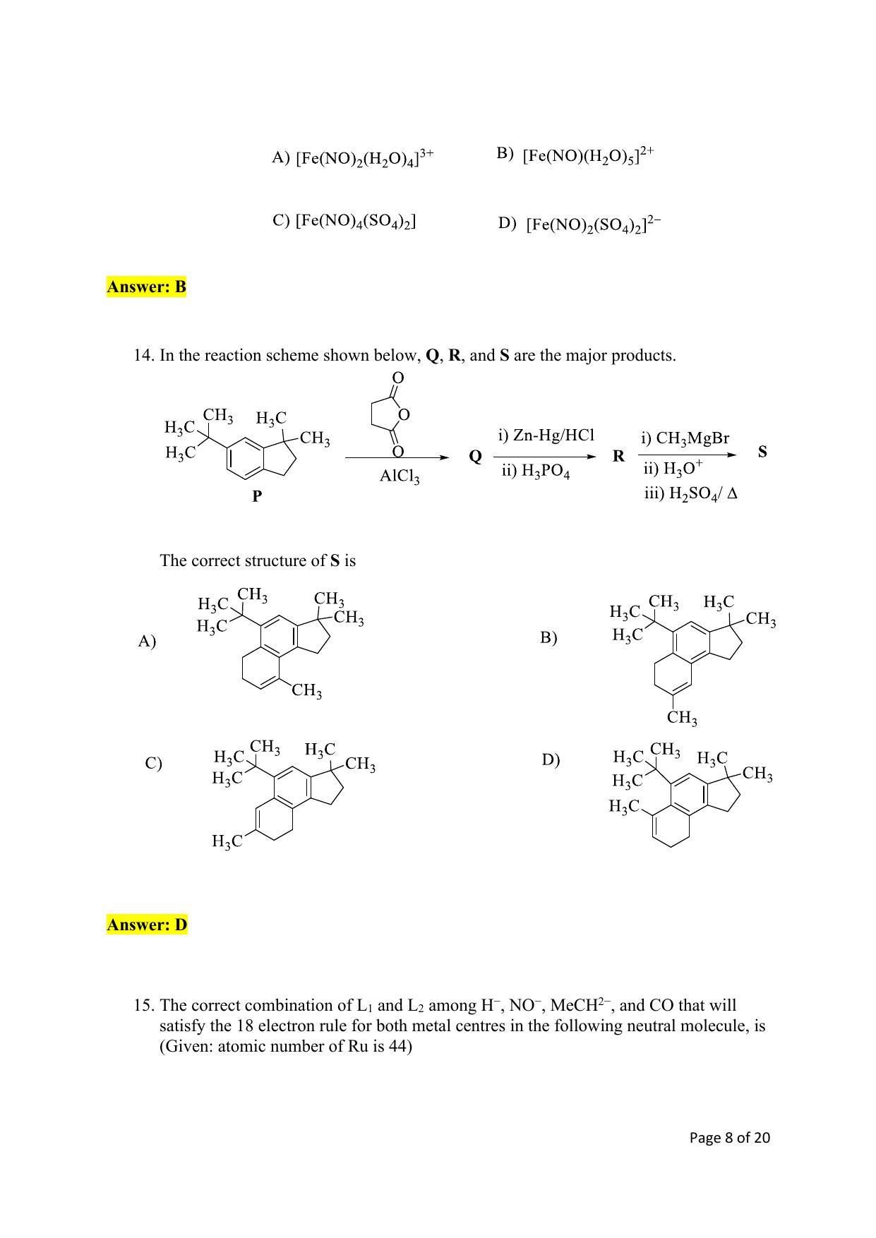 TIFR GS 2022 Chemistry Question Paper - Page 8