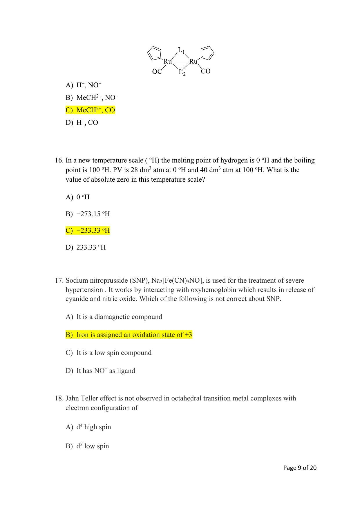 TIFR GS 2022 Chemistry Question Paper - Page 9