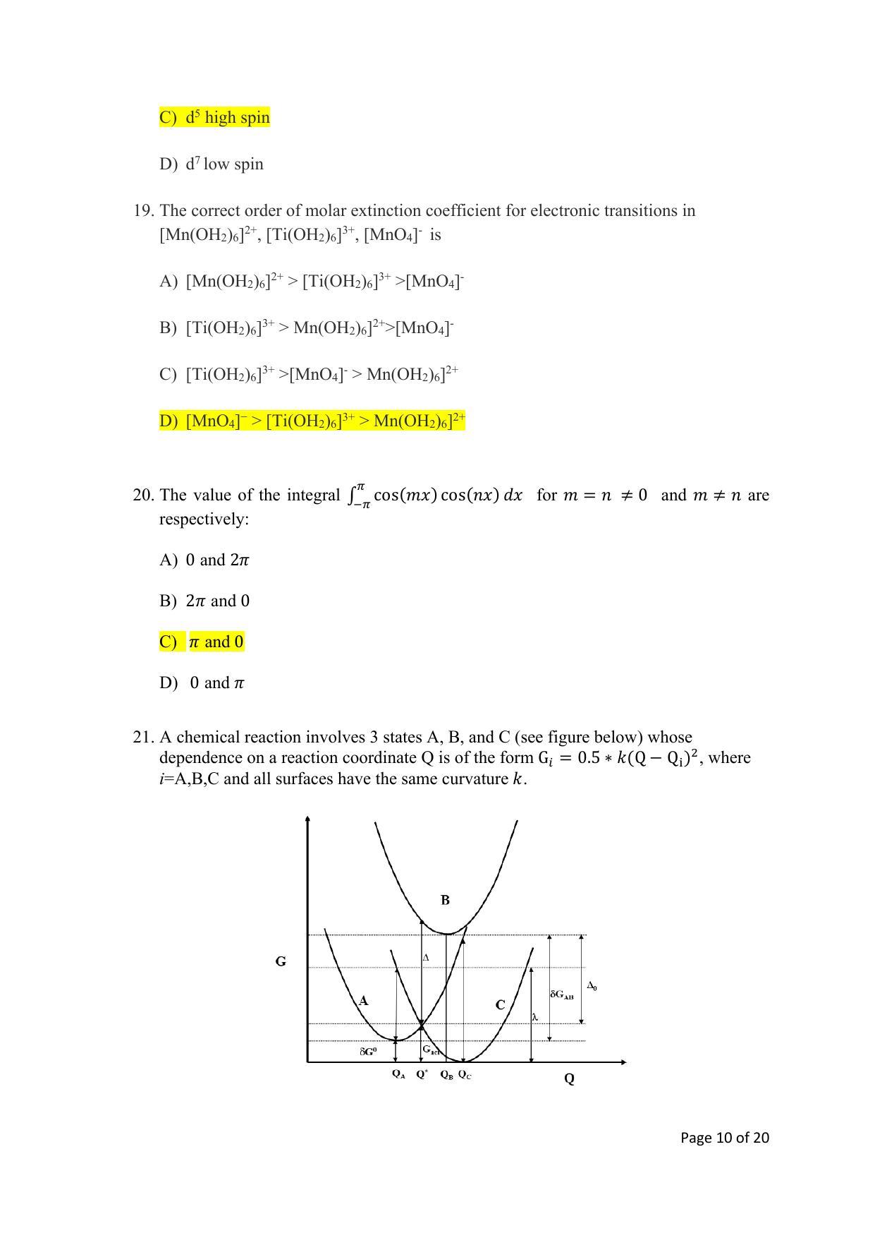 TIFR GS 2022 Chemistry Question Paper - Page 10