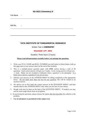 TIFR GS 2022 Chemistry Question Paper