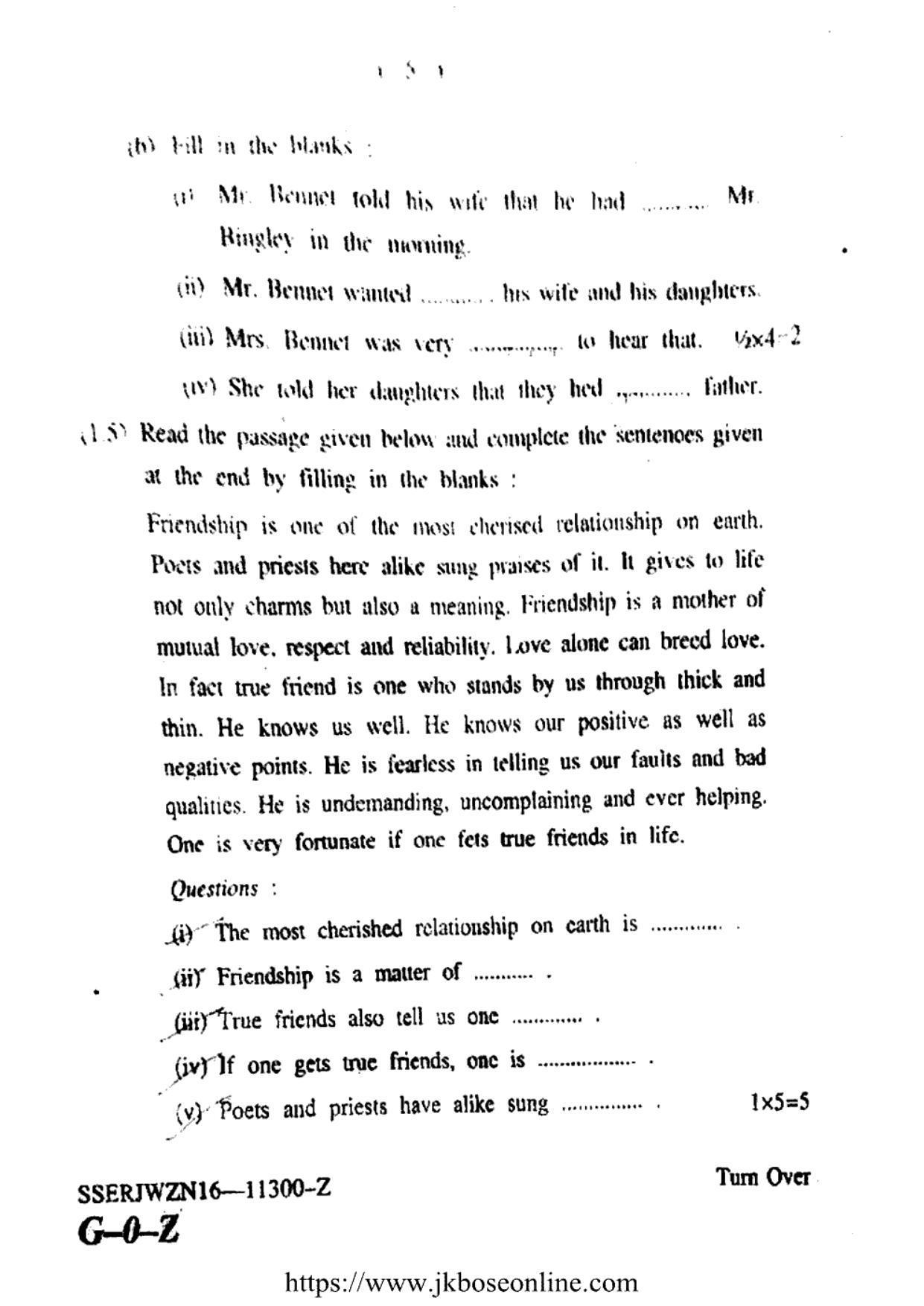 JKBOSE Class 12 English Question Papers 2016 (11300-Z) - Page 5