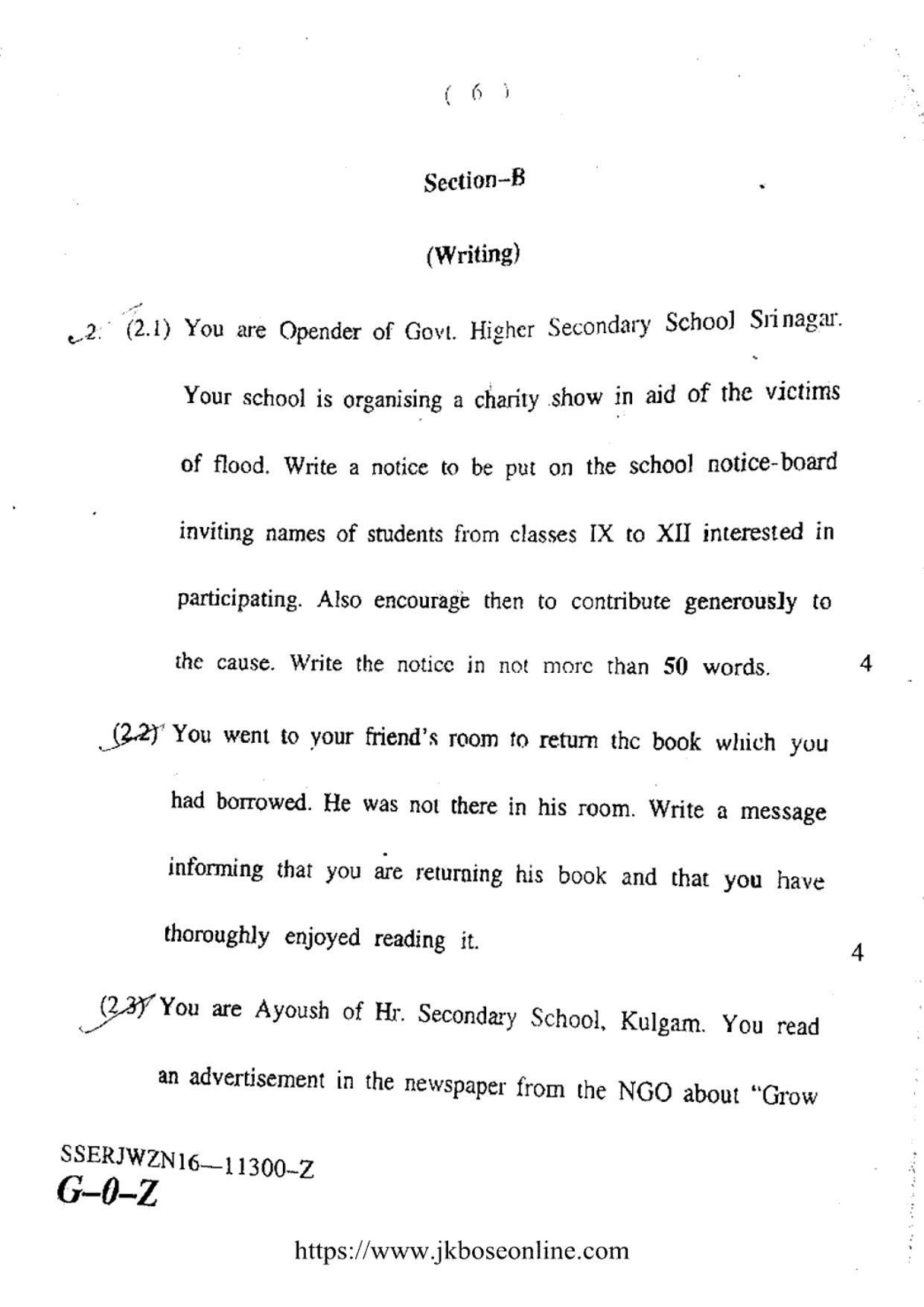 JKBOSE Class 12 English Question Papers 2016 (11300-Z) - Page 6
