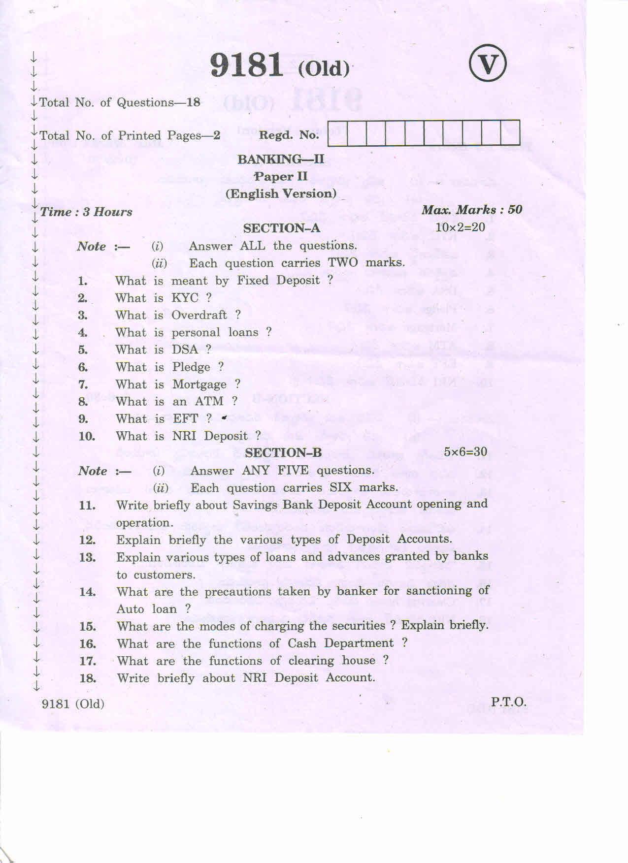 AP Inter 2nd Year Vocational Question Paper March - 2020 - Banking - II (old) - Page 1