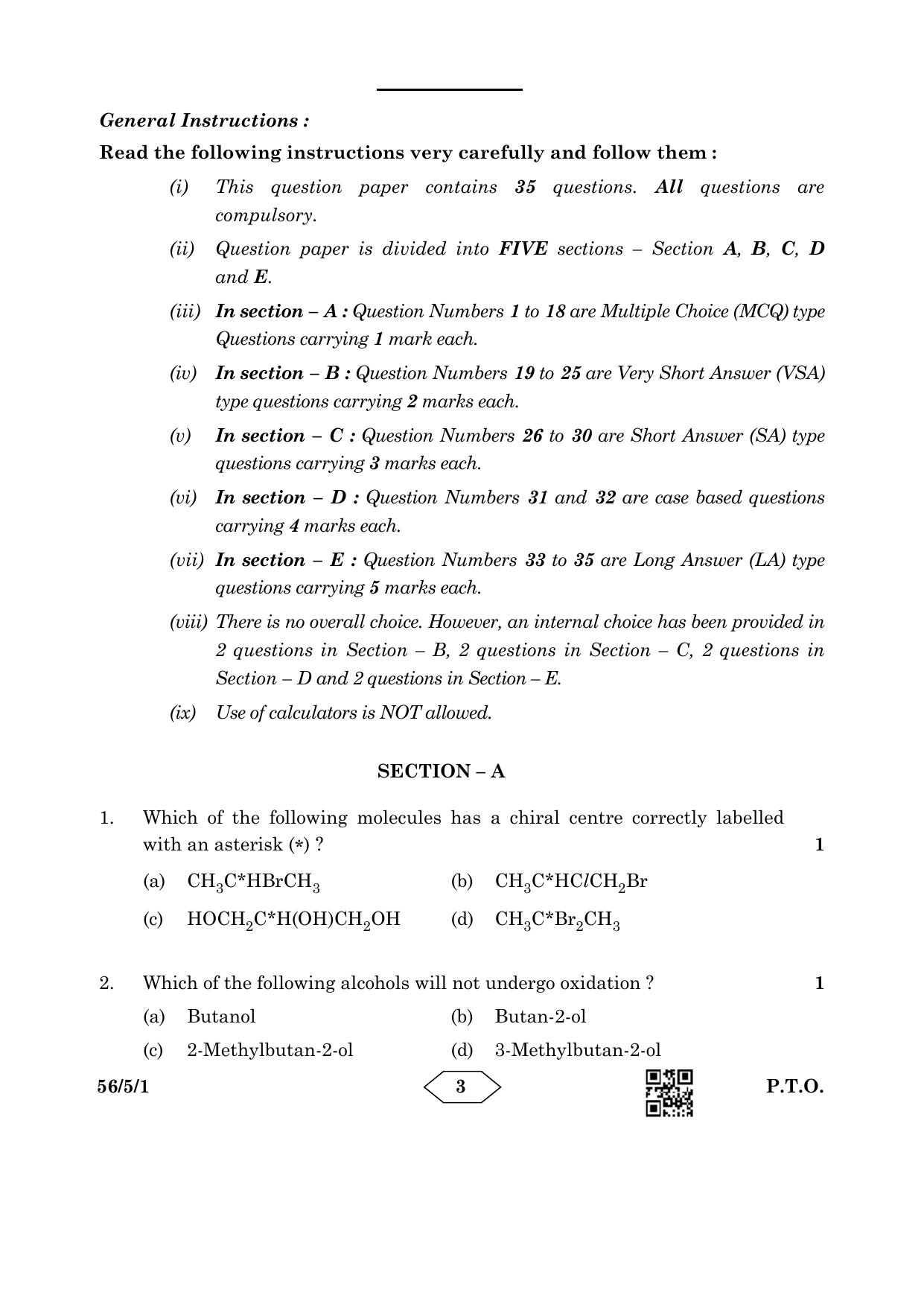 CBSE Class 12 56-5-1 Chemistry 2023 Question Paper - Page 3