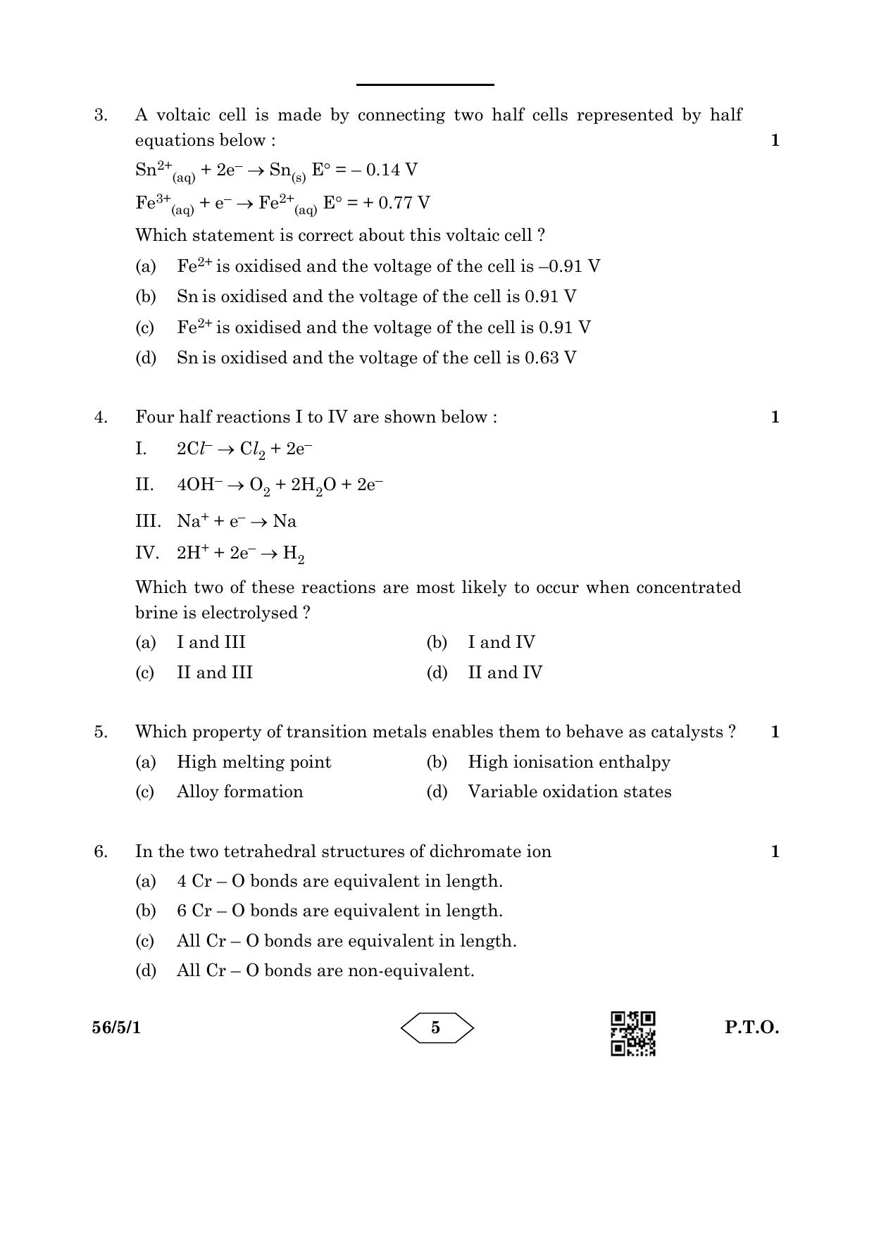 CBSE Class 12 56-5-1 Chemistry 2023 Question Paper - Page 5