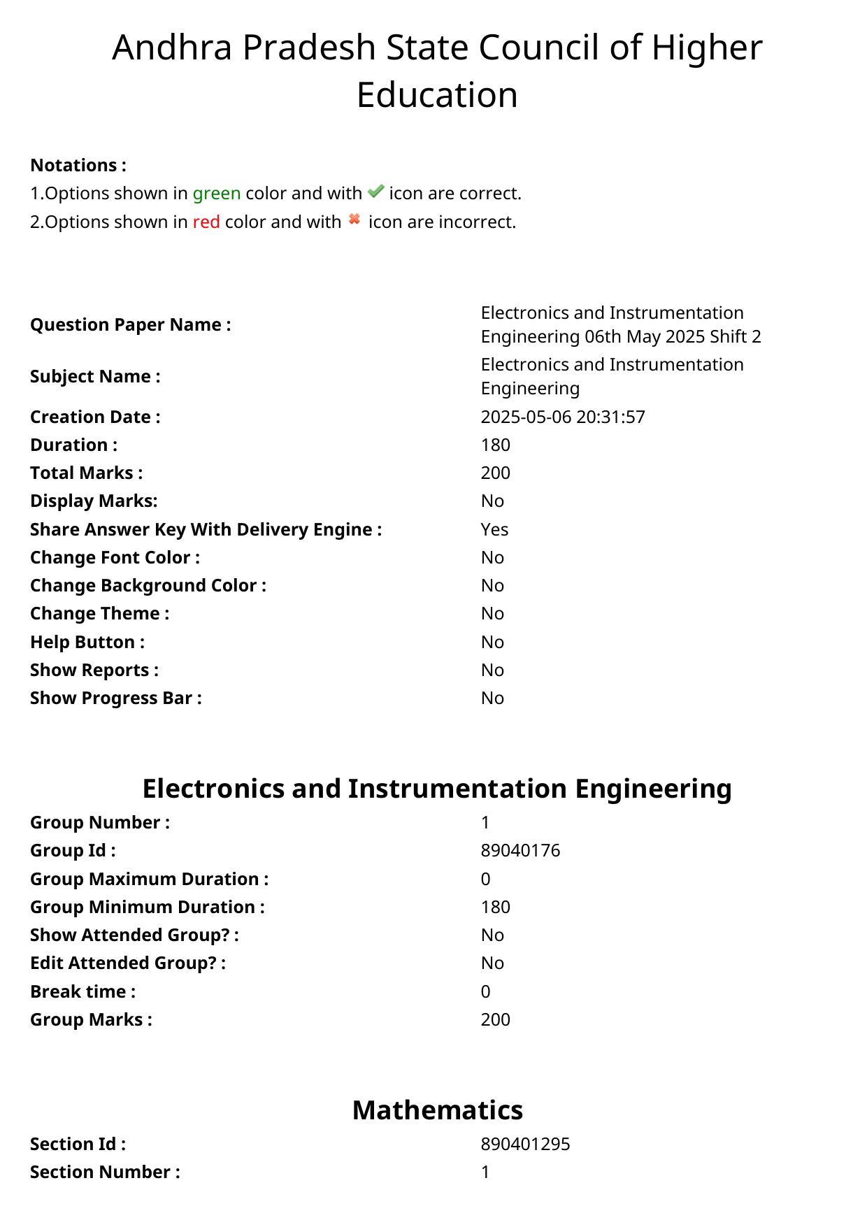 AP ECET 2025 Electronics And Instrumentation Engineering 06th May 2025 (Shift 2) Question Paper wth Key - Page 1
