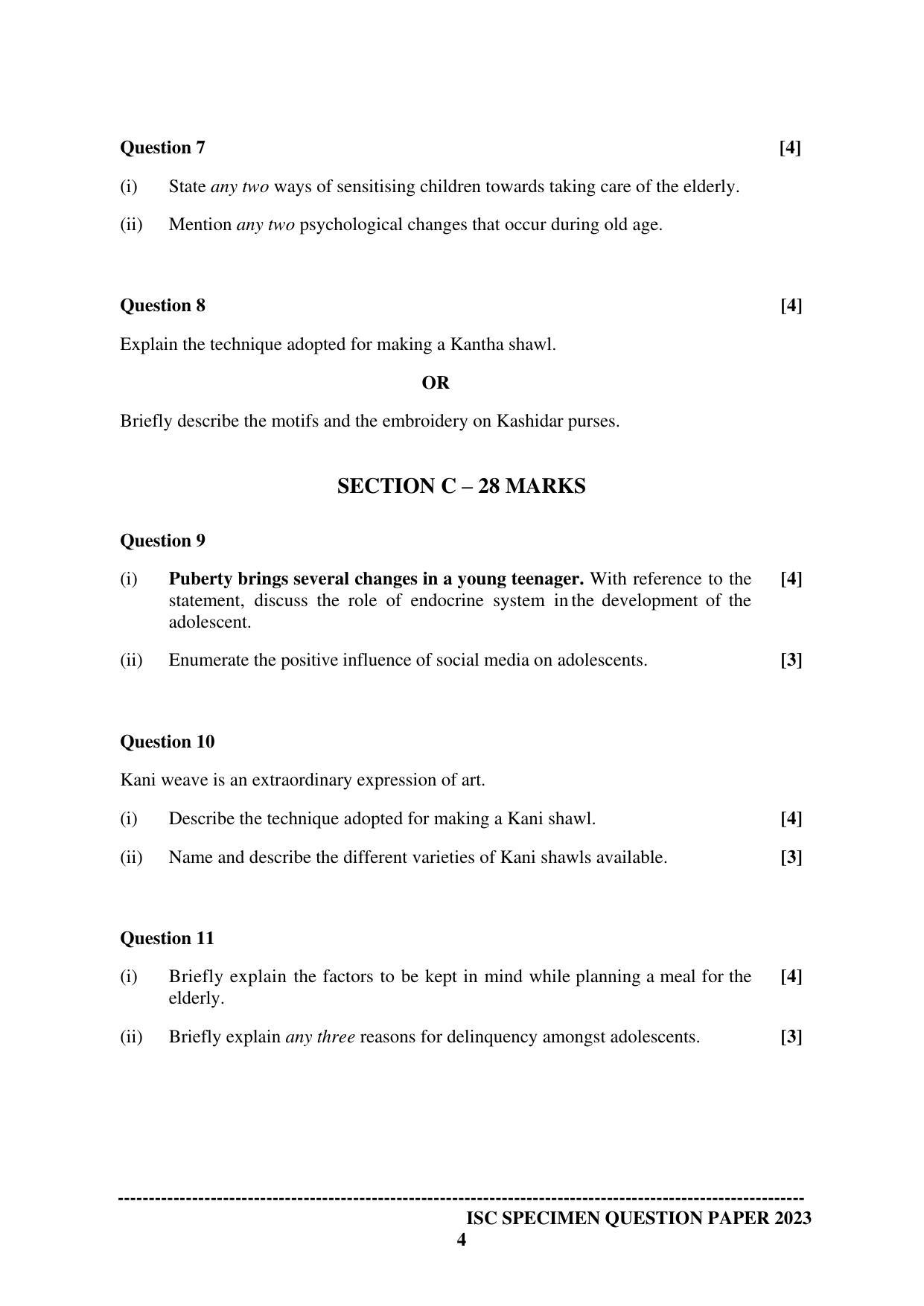 ISC Class 12 Home Science Paper 1 Sample Paper 2023 - Page 4