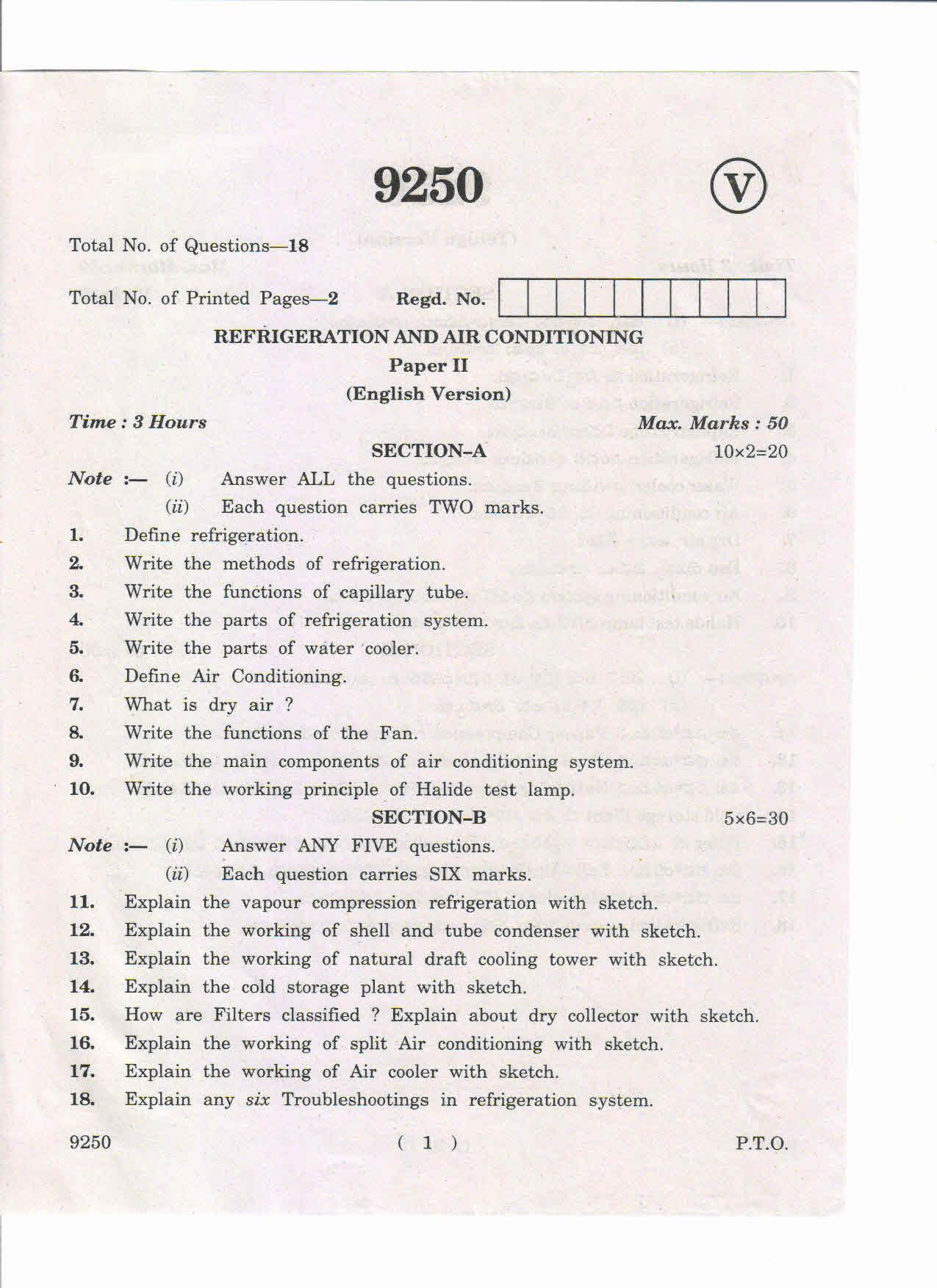 AP Inter 2nd Yea Refrigeration and Air Conditioning-II March-2019-Vocational Question Paper - Page 1
