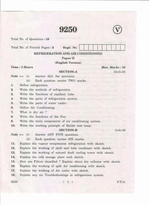 AP Inter 2nd Yea Refrigeration and Air Conditioning-II March-2019-Vocational Question Paper