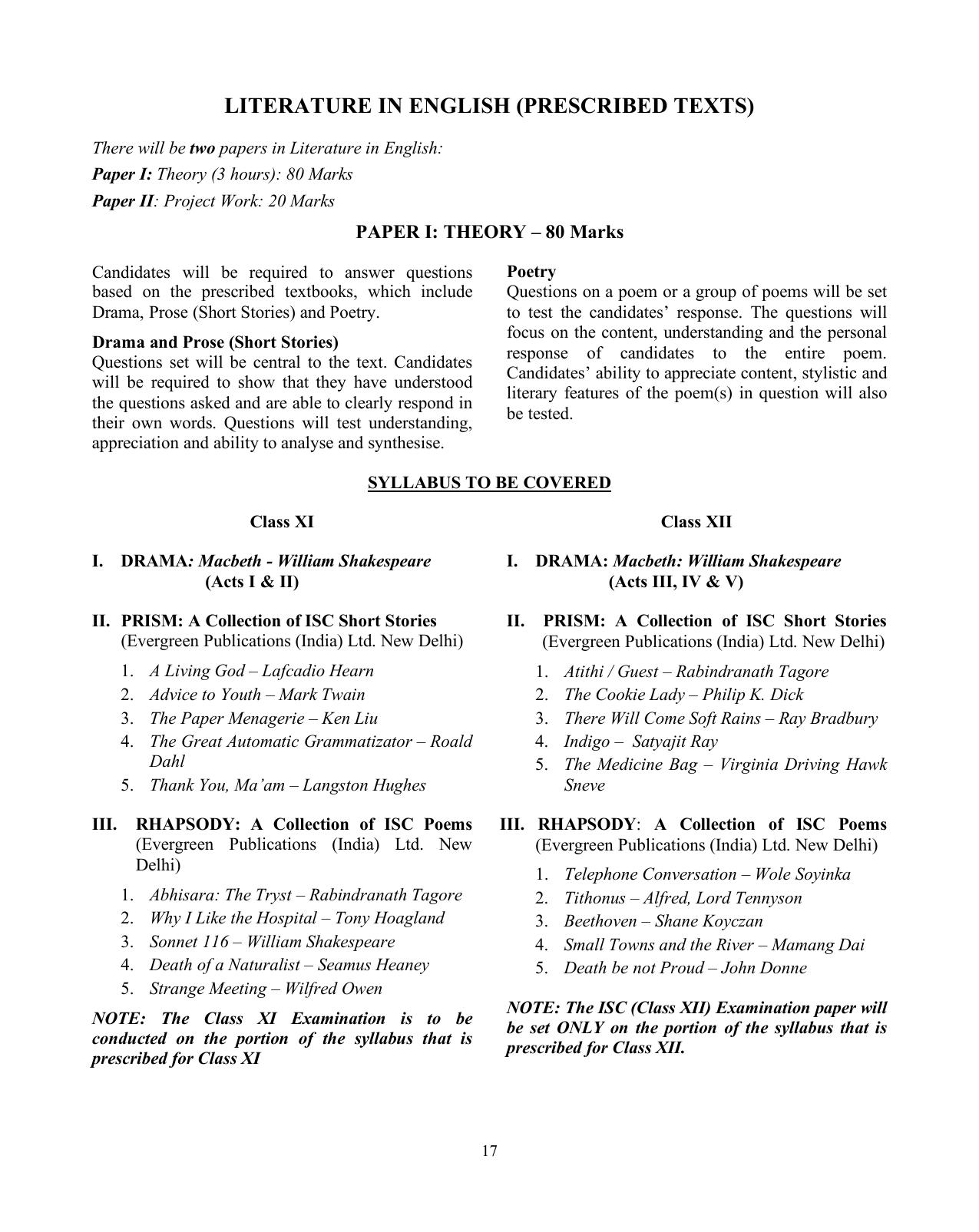 ISC Class XI & XII English Syllabus - Page 5