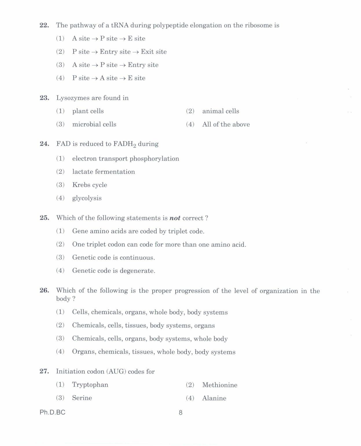 IGNOU PhD Entrance Test Ph.D. In Biochemistry 2017 Question Paper - Page 8