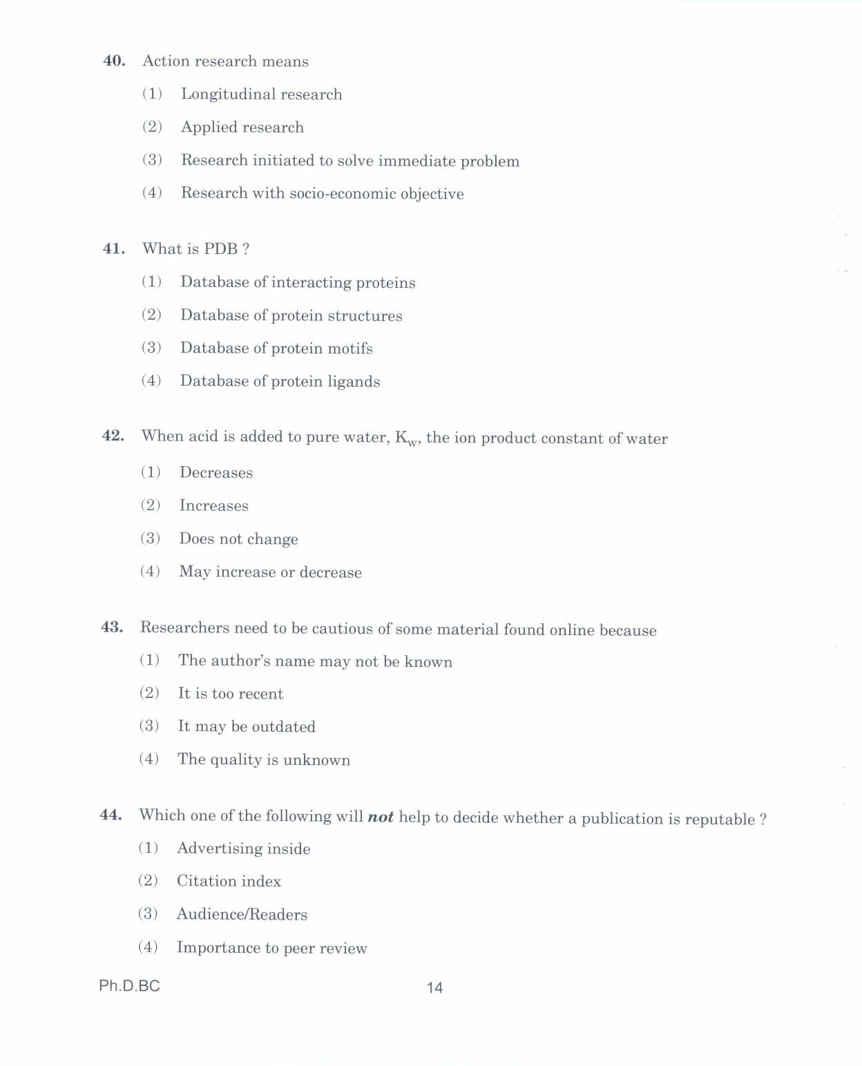 IGNOU PhD Entrance Test Ph.D. In Biochemistry 2017 Question Paper - Page 14