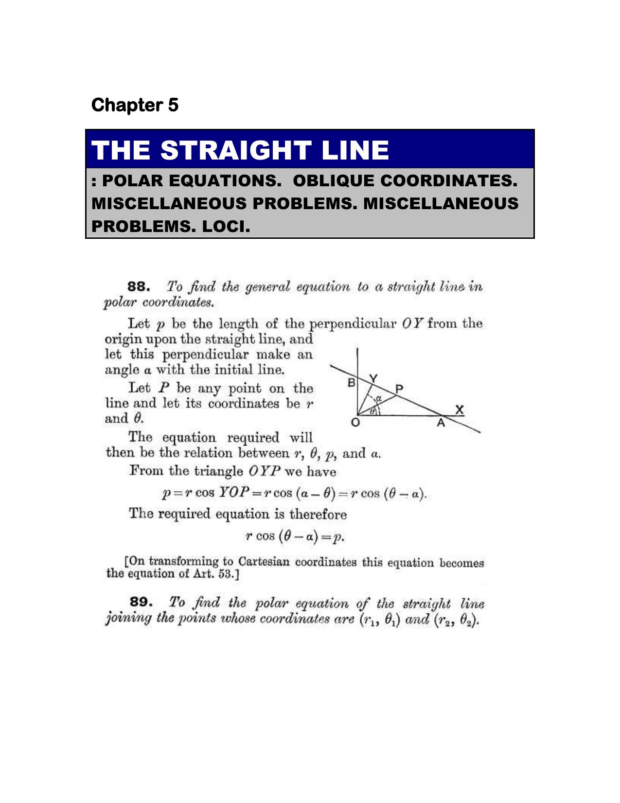 Chapter 5: The Straight Line (Continued) - SL Loney Solutions: The Elements of Coordinate Geometry - Page 1