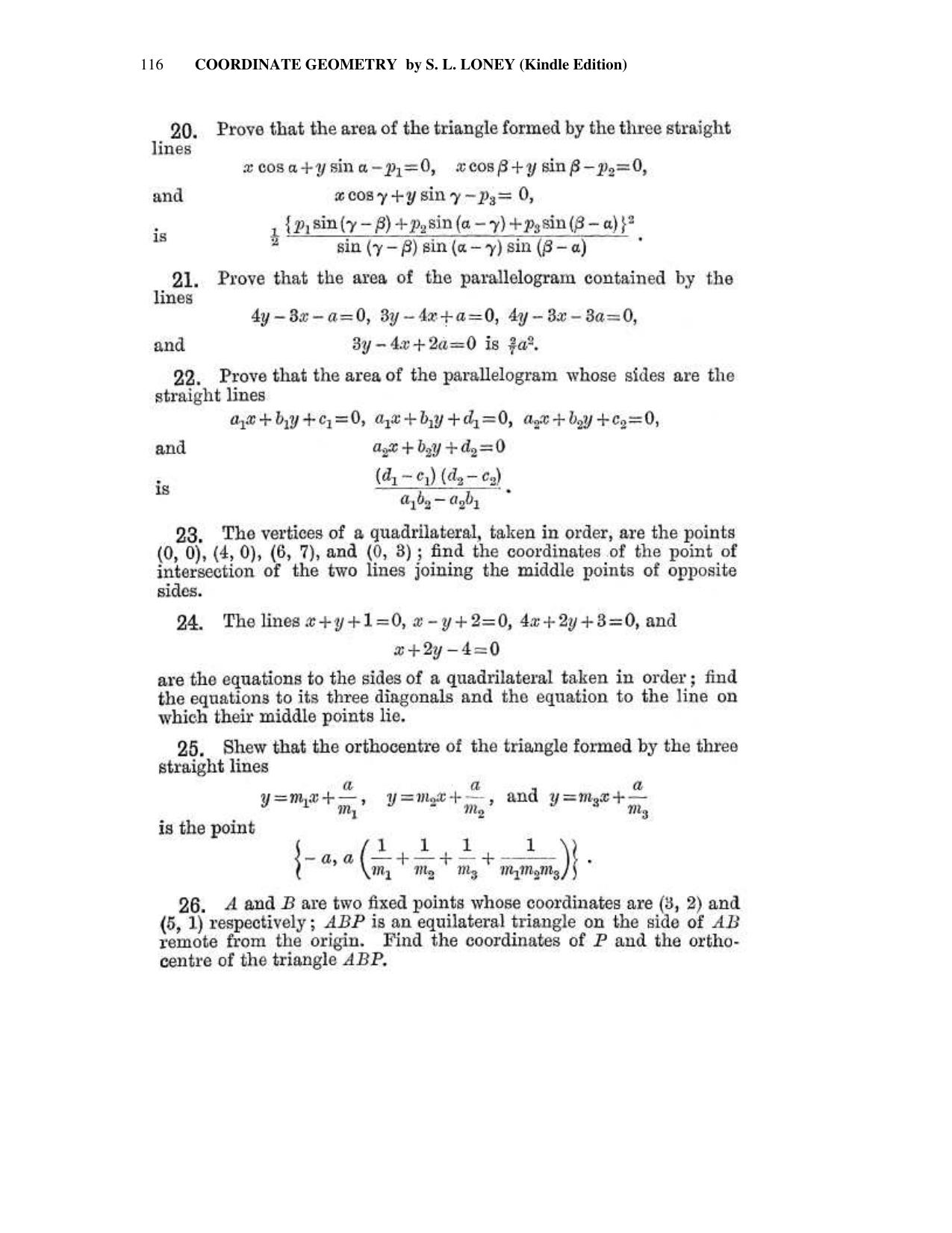 Chapter 5: The Straight Line (Continued) - SL Loney Solutions: The Elements of Coordinate Geometry - Page 20