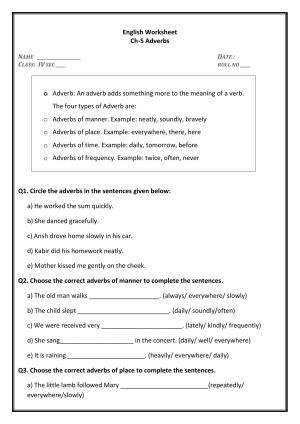 Worksheet for Class 4 English Assignment 33