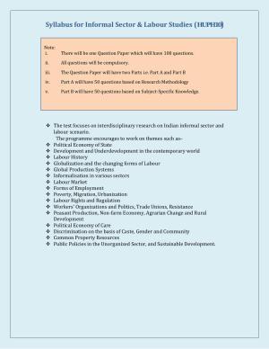NTA PhD Entrance Exam Informal Sector & Labour Studies Syllabus